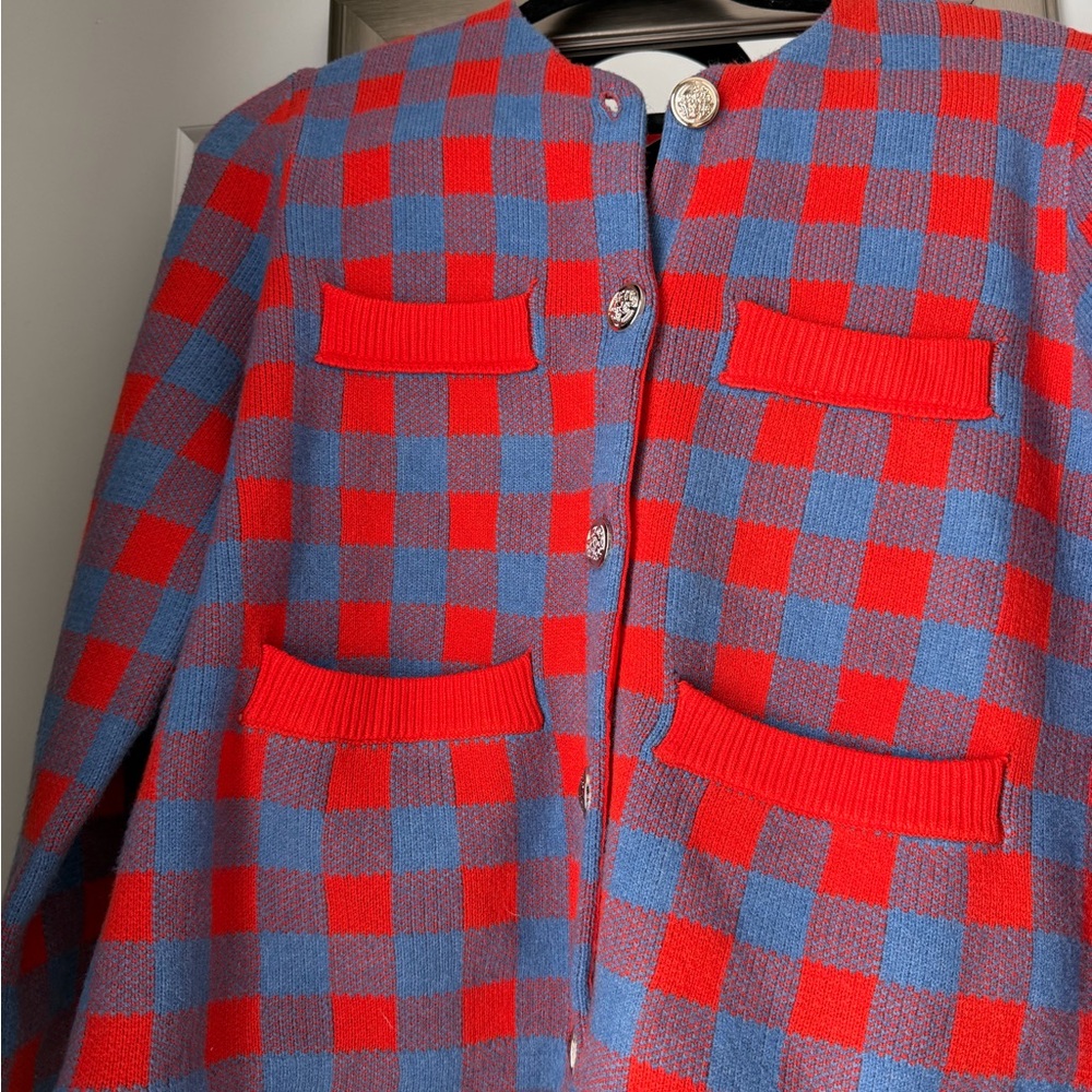 Orange and Blue Check Knit Cardigan - Picture 6 of 6